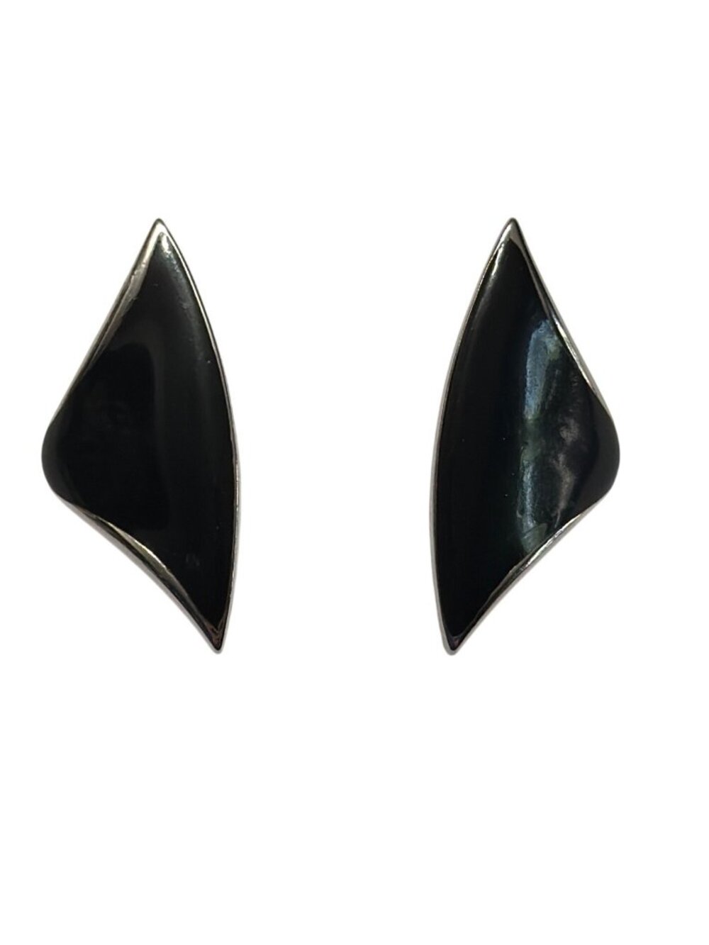 Vintage Trifari Black Enamel & Silver Tone Earrings 1.25 Inches Long